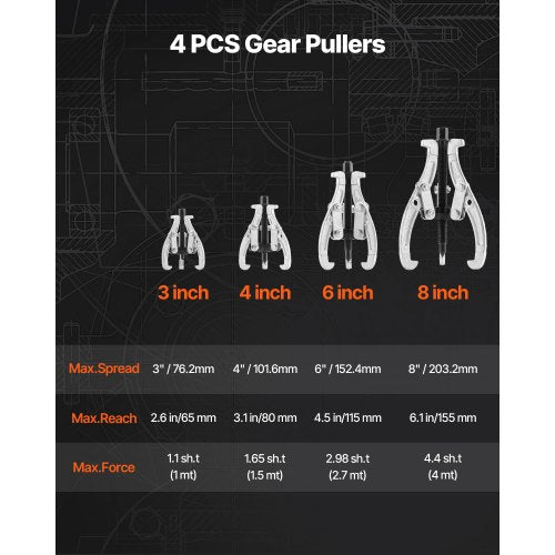 Gear Puller Set 3 in4 in6 in8 in 3 Jaw Bearing Puller with Reversible