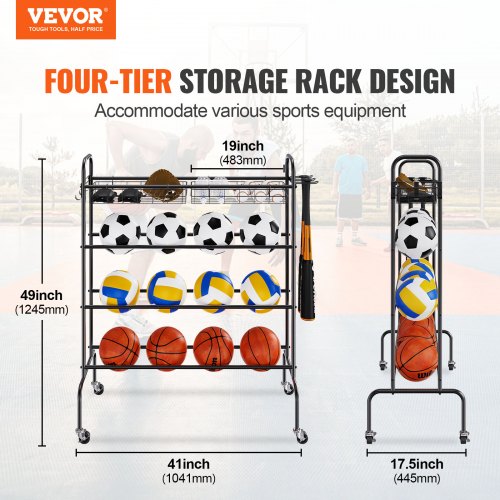 Basketball Rack 4Layers Rolling Basketball Shooting Training Stand Sports