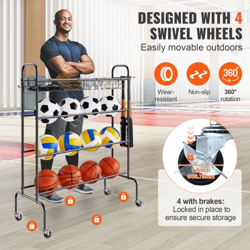 Basketball Rack 4Layers Rolling Basketball Shooting Training Stand Sports