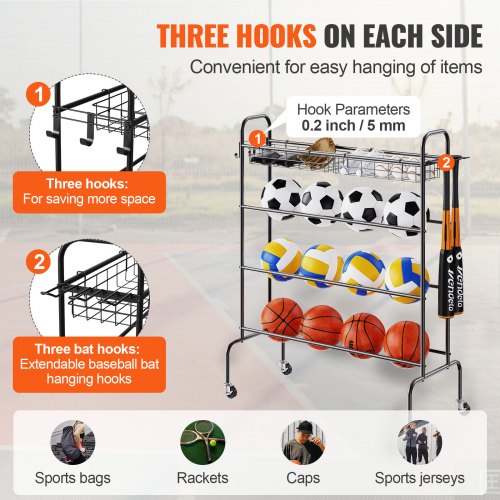 Basketball Rack 4Layers Rolling Basketball Shooting Training Stand Sports