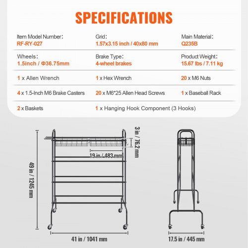 Basketball Rack 4Layers Rolling Basketball Shooting Training Stand Sports