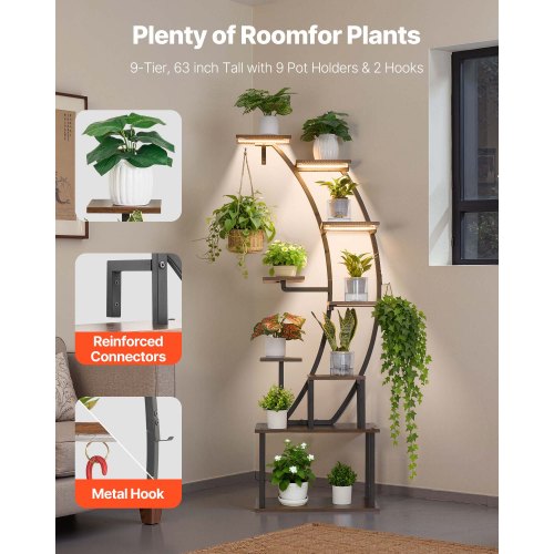 Plant Stand Indoor with Grow Lights 63 in Tall 9Tier Lighted Plant Shelf
