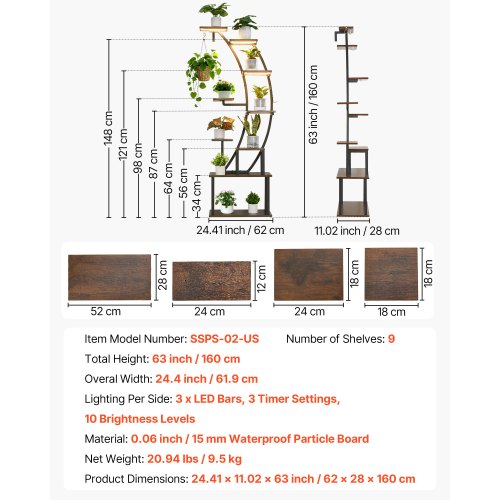 Plant Stand Indoor with Grow Lights 63 in Tall 9Tier Lighted Plant Shelf