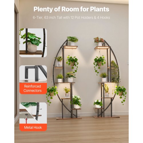 Plant Stand Indoor with Grow Lights 63 in Tall 6Tiered Lighted Plant