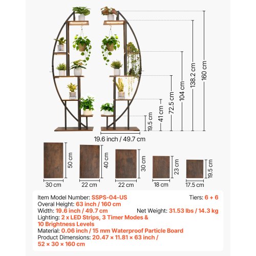 Plant Stand Indoor with Grow Lights 63 in Tall 6Tiered Lighted Plant