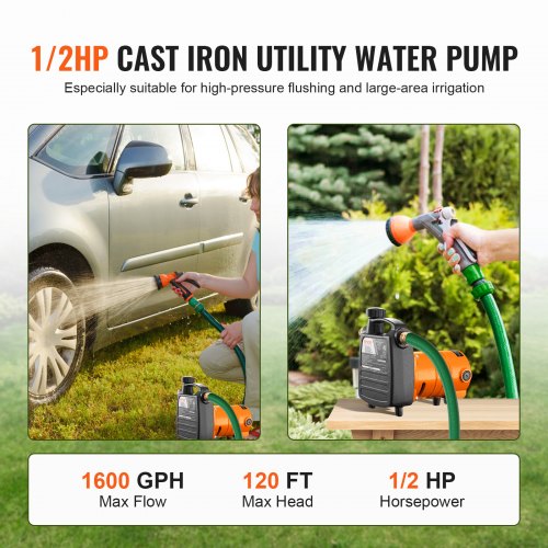 Cast Iron Water Transfer Pump 115V AC 1600 GPH 12HP Portable Electric