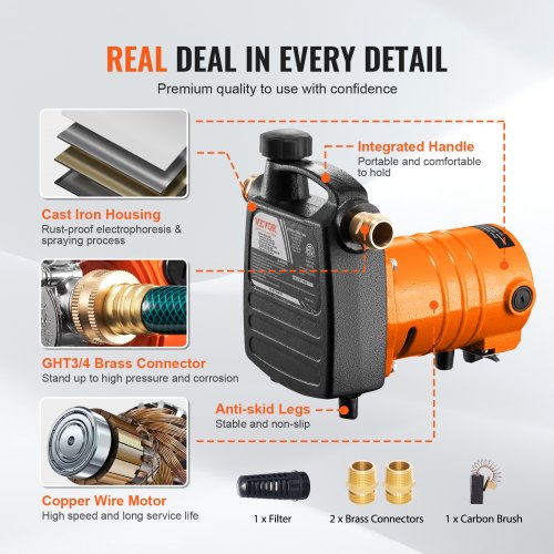 Cast Iron Water Transfer Pump 115V AC 1600 GPH 12HP Portable Electric
