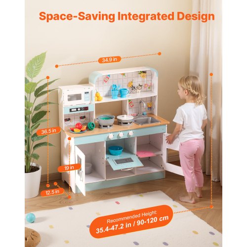 Play Kitchen for Kids Wooden Toy Kitchen Set with Lights and Sounds