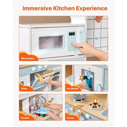 Play Kitchen for Kids Wooden Toy Kitchen Set with Lights and Sounds