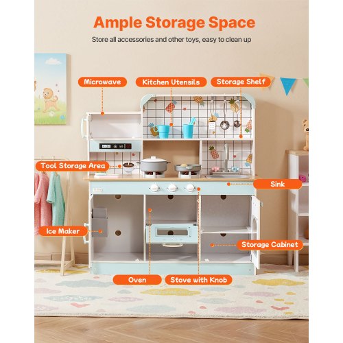 Play Kitchen for Kids Wooden Toy Kitchen Set with Lights and Sounds