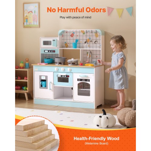 Play Kitchen for Kids Wooden Toy Kitchen Set with Lights and Sounds