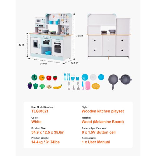 Play Kitchen for Kids Wooden Toy Kitchen Set with Lights and Sounds