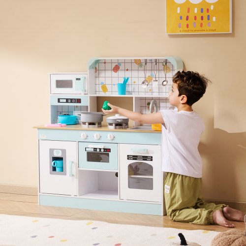 Play Kitchen for Kids Wooden Toy Kitchen Set with Lights and Sounds