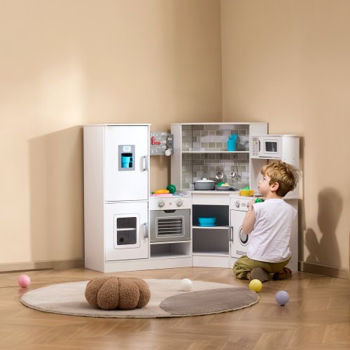 Corner Wooden Play Kitchen Toy Set with Lights and Sounds Toddler Kitchen