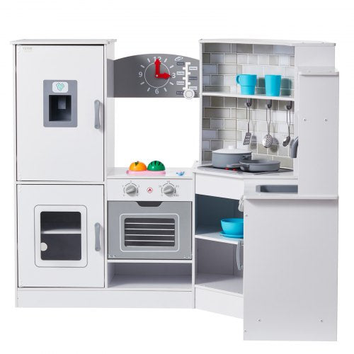 Corner Wooden Play Kitchen Toy Set with Lights and Sounds Toddler Kitchen