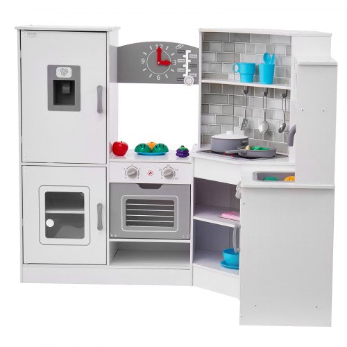 Corner Wooden Play Kitchen Toy Set with Lights and Sounds Toddler Kitchen