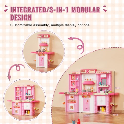 Kids Kitchen Playset 3in1 Toddler Kitchen with Simulated Spray Sounds