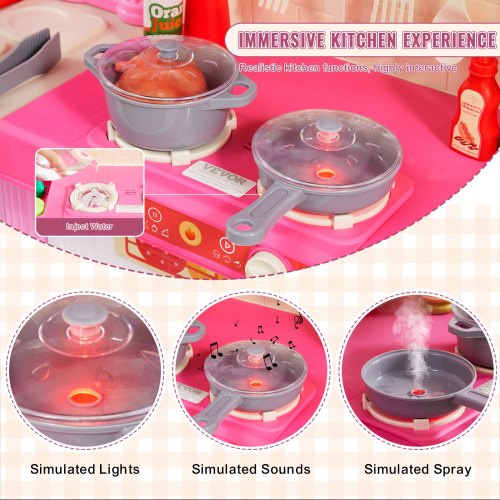 Kids Kitchen Playset 3in1 Toddler Kitchen with Simulated Spray Sounds