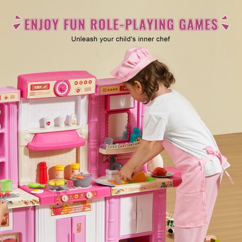 Kids Kitchen Playset 3in1 Toddler Kitchen with Simulated Spray Sounds