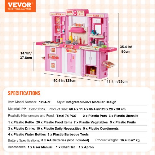 Kids Kitchen Playset 3in1 Toddler Kitchen with Simulated Spray Sounds