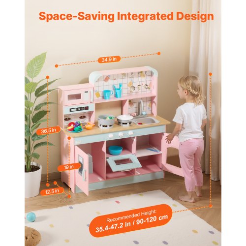 Play Kitchen for Kids Wooden Toy Kitchen Set with Lights and Sounds