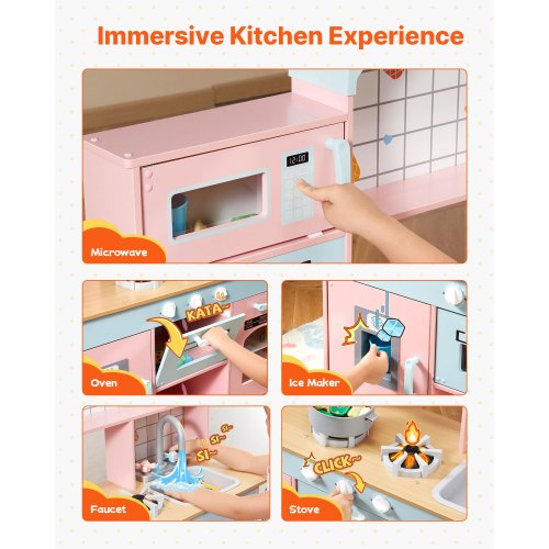 Play Kitchen for Kids Wooden Toy Kitchen Set with Lights and Sounds