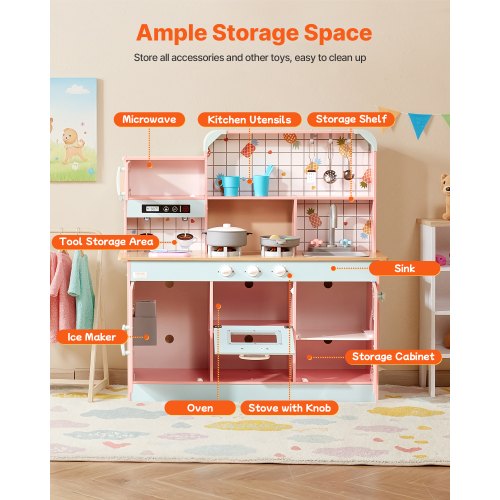 Play Kitchen for Kids Wooden Toy Kitchen Set with Lights and Sounds