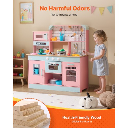 Play Kitchen for Kids Wooden Toy Kitchen Set with Lights and Sounds