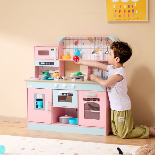 Play Kitchen for Kids Wooden Toy Kitchen Set with Lights and Sounds