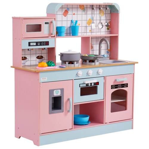 Play Kitchen for Kids Wooden Toy Kitchen Set with Lights and Sounds