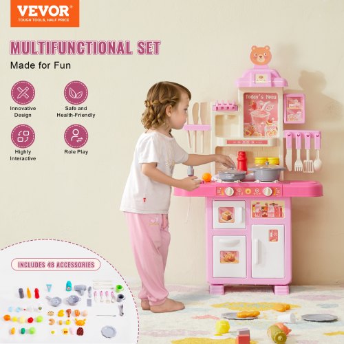 Kids Kitchen Playset Toddler Kitchen with Cooking Stove with Steam Sounds