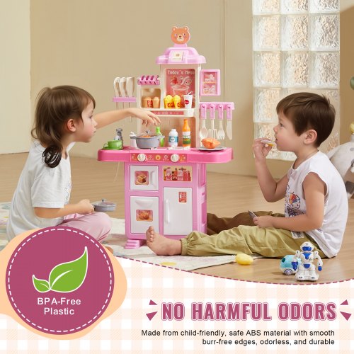 Kids Kitchen Playset Toddler Kitchen with Cooking Stove with Steam Sounds