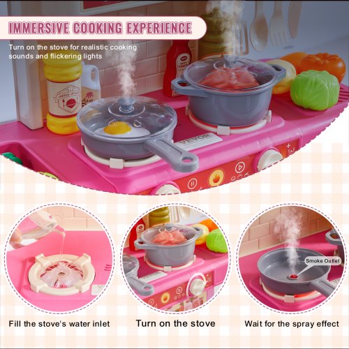 Kids Kitchen Playset Toddler Kitchen with Cooking Stove with Steam Sounds