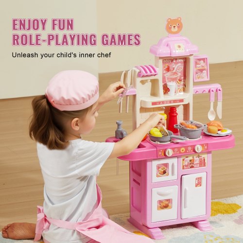 Kids Kitchen Playset Toddler Kitchen with Cooking Stove with Steam Sounds