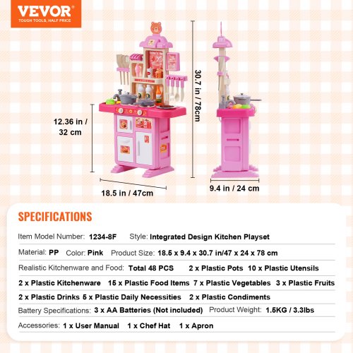 Kids Kitchen Playset Toddler Kitchen with Cooking Stove with Steam Sounds