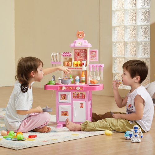 Kids Kitchen Playset Toddler Kitchen with Cooking Stove with Steam Sounds
