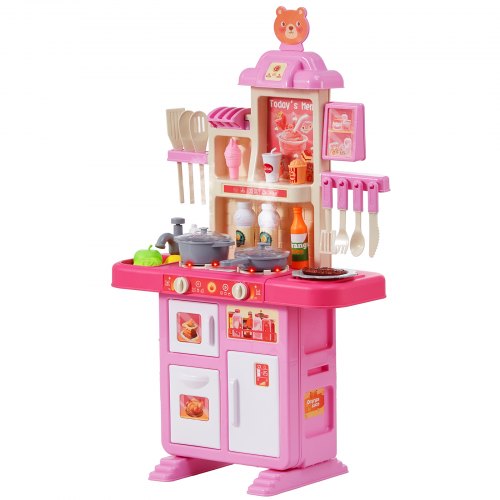 Kids Kitchen Playset Toddler Kitchen with Cooking Stove with Steam Sounds