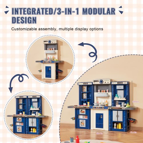 Kids Kitchen Playset 3in1 Toddler Kitchen with Simulated Spray Sounds