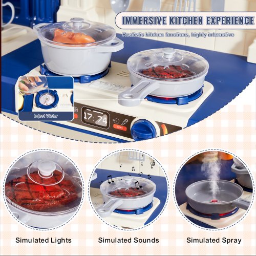 Kids Kitchen Playset 3in1 Toddler Kitchen with Simulated Spray Sounds