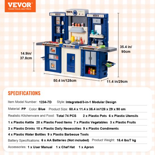 Kids Kitchen Playset 3in1 Toddler Kitchen with Simulated Spray Sounds