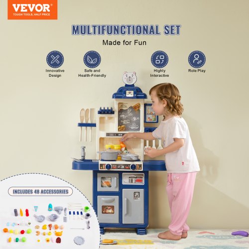 Kids Kitchen Playset Toddler Kitchen with Cooking Stove with Steam Sounds