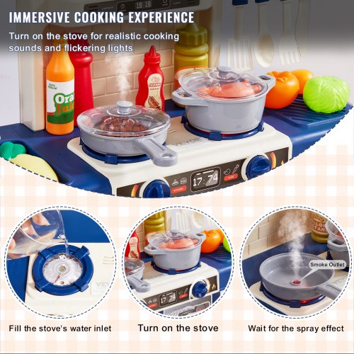 Kids Kitchen Playset Toddler Kitchen with Cooking Stove with Steam Sounds