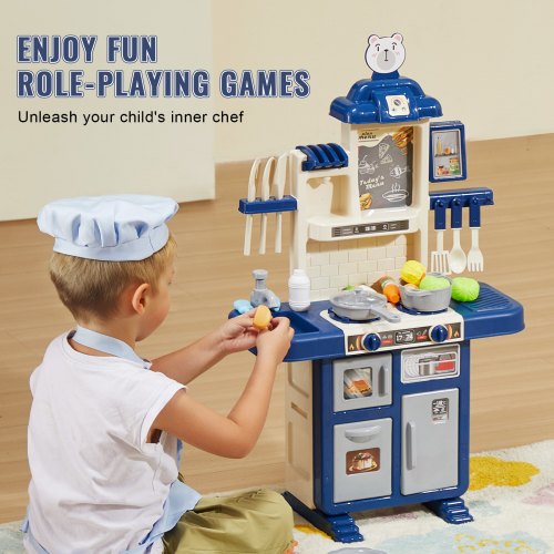 Kids Kitchen Playset Toddler Kitchen with Cooking Stove with Steam Sounds