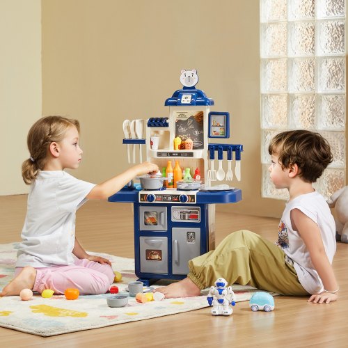 Kids Kitchen Playset Toddler Kitchen with Cooking Stove with Steam Sounds