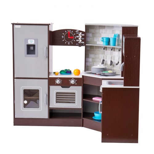 Corner Wooden Play Kitchen Toy Set with Lights and Sounds Toddler Kitchen