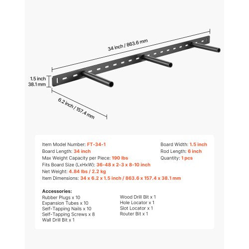 Floating Shelf Bracket 1 Pack 190 lbs86 kg Weight Capacity 34x62x15