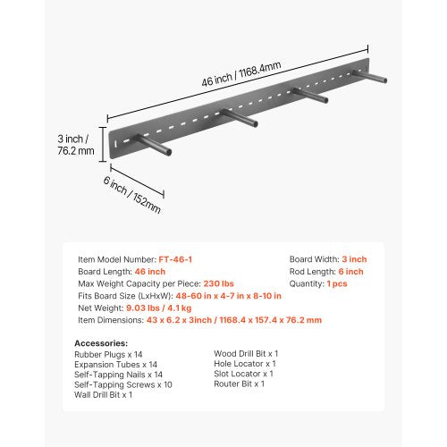 Floating Shelf Bracket 1 Pack 230 lbs104 kg Weight Capacity 46x62x3 inch