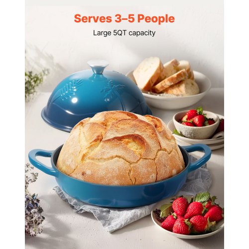 Enameled Cast Iron Dutch Oven 5 Quart Pot for Sourdough Bread Baking