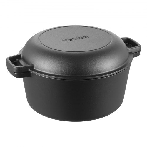 Cast Iron Dutch Oven 2in1 PreSeasoned Pot with Skillet Lid 5QT Cookware