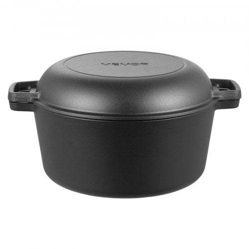 Cast Iron Dutch Oven 2in1 PreSeasoned Pot with Skillet Lid 5QT Cookware